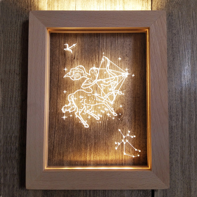 Light Up Photo Frame Night Lamp Custom 3D Acrylic LED Beech Wood Baby Photo Frame