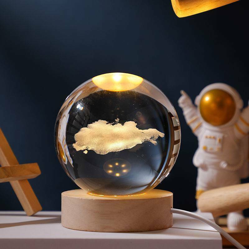 Crystal ball Crystal Astronaut Planet Globe 3D Laser Engraved Solar System Ball with Touch Switch LED Light Base Astronomy Gift