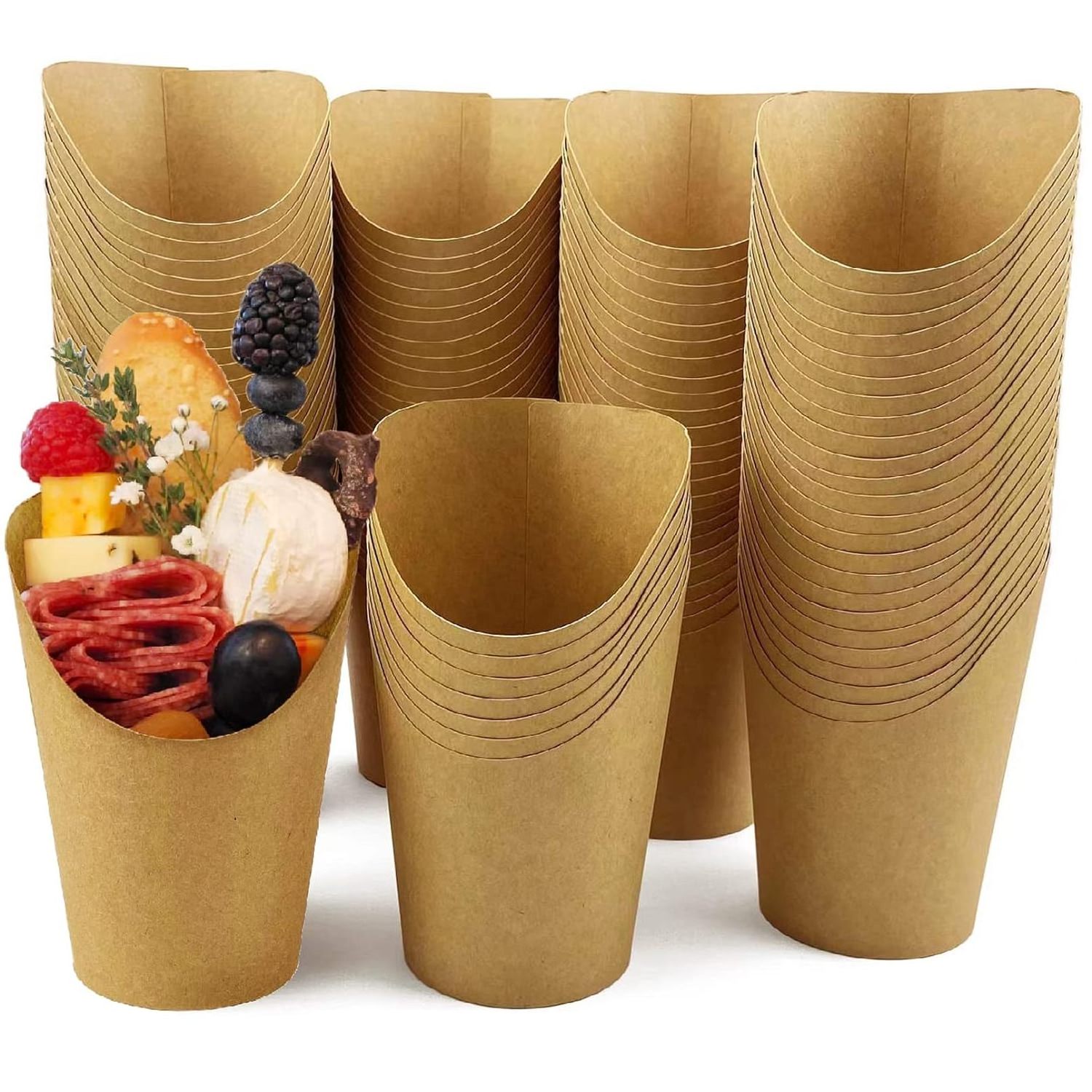 Kraft Charcuterie Cups Disposable Brown Paper Appetizer Cups Popcorn Box French Fries Holder for Party Snack