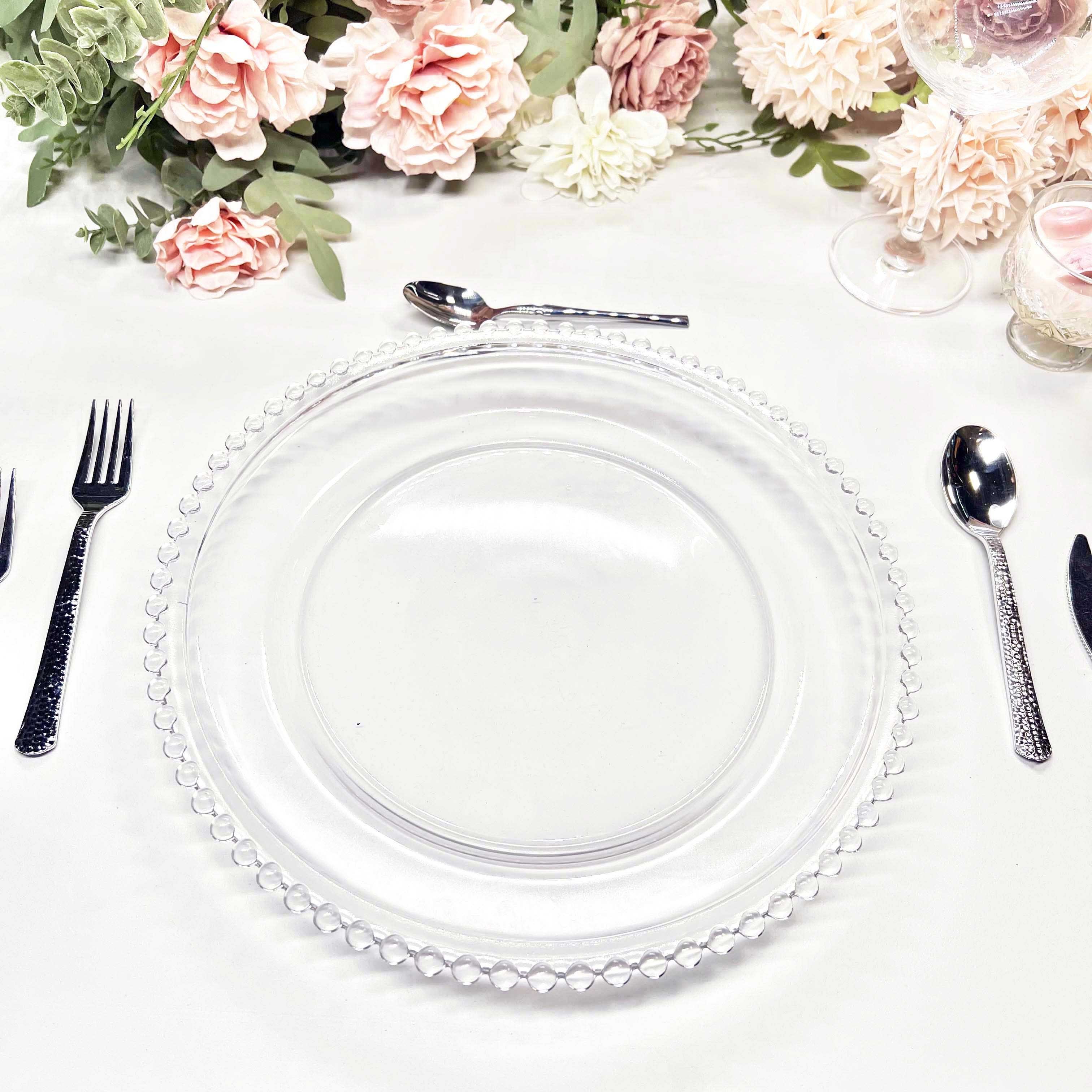 13'' New Arrival Clear Beaded Glass Charger Plates for Wedding Decor