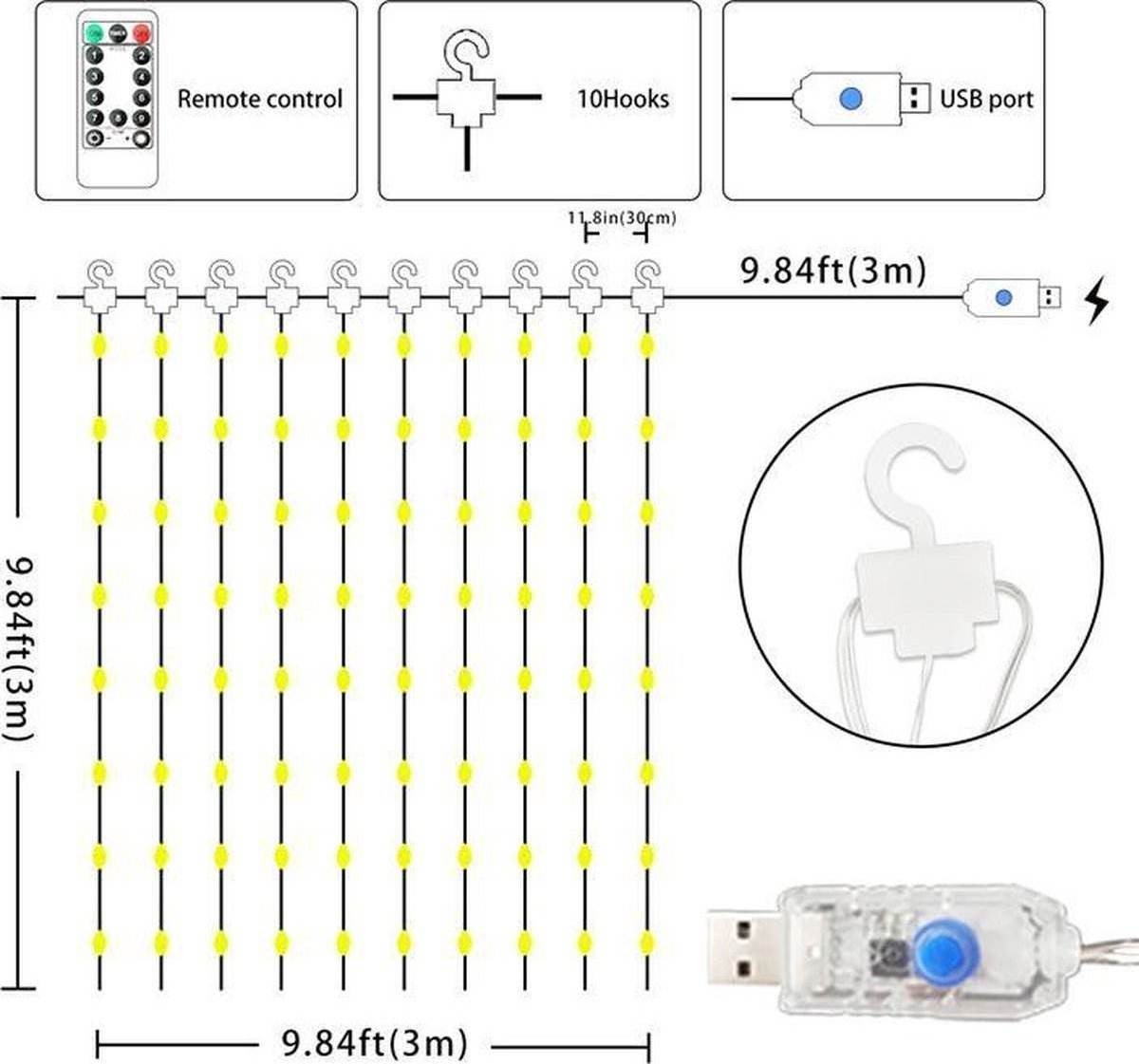 Curtain String Light Twinkle Garland 3*3m 300 LED for Wedding Party Home Garden Bedroom Outdoor Indoor Decoration