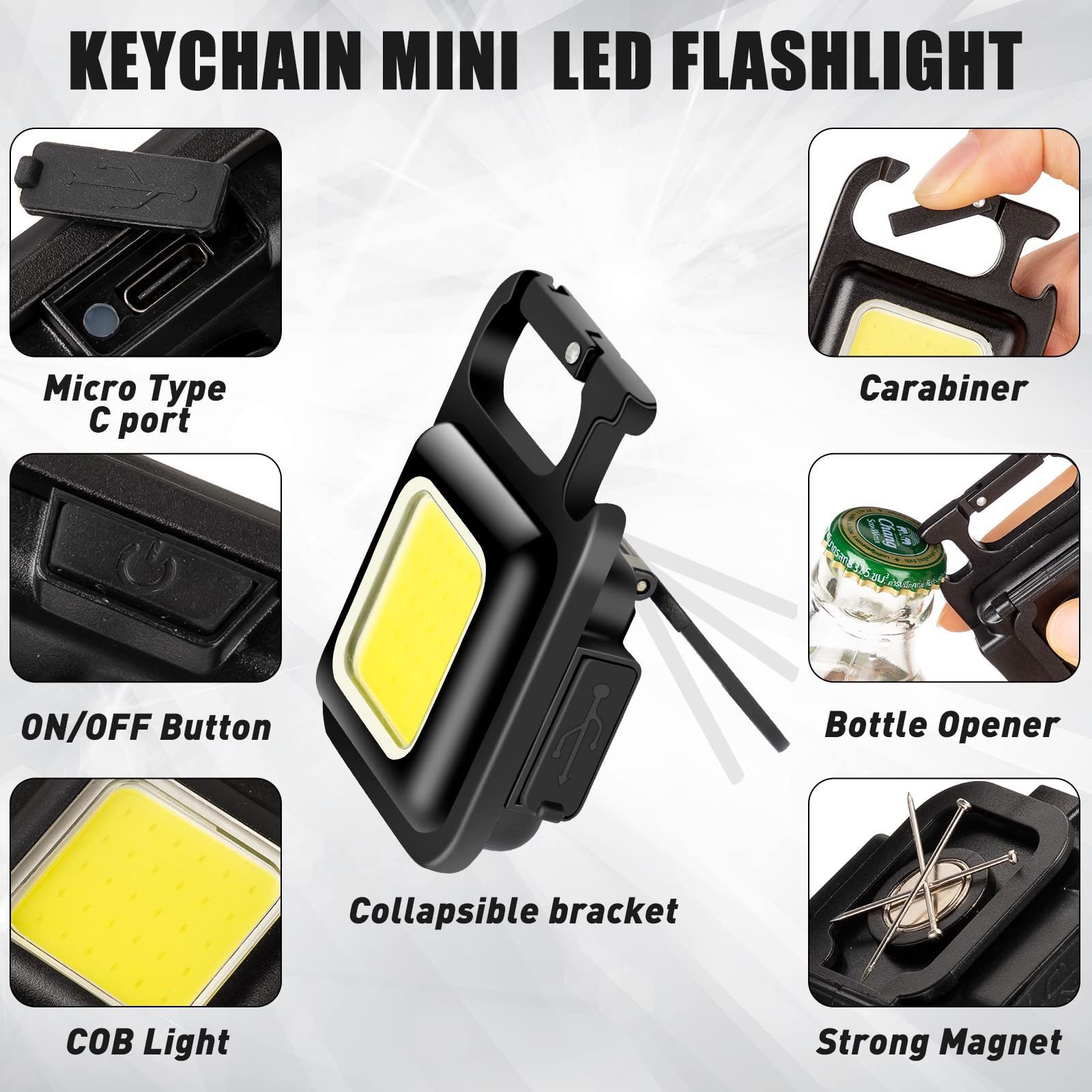 Mini Portable 3 Light Modes Bright USB LED Rechargeable torch Work Light Small Pocket Flashlights Camping Keychain COB Light