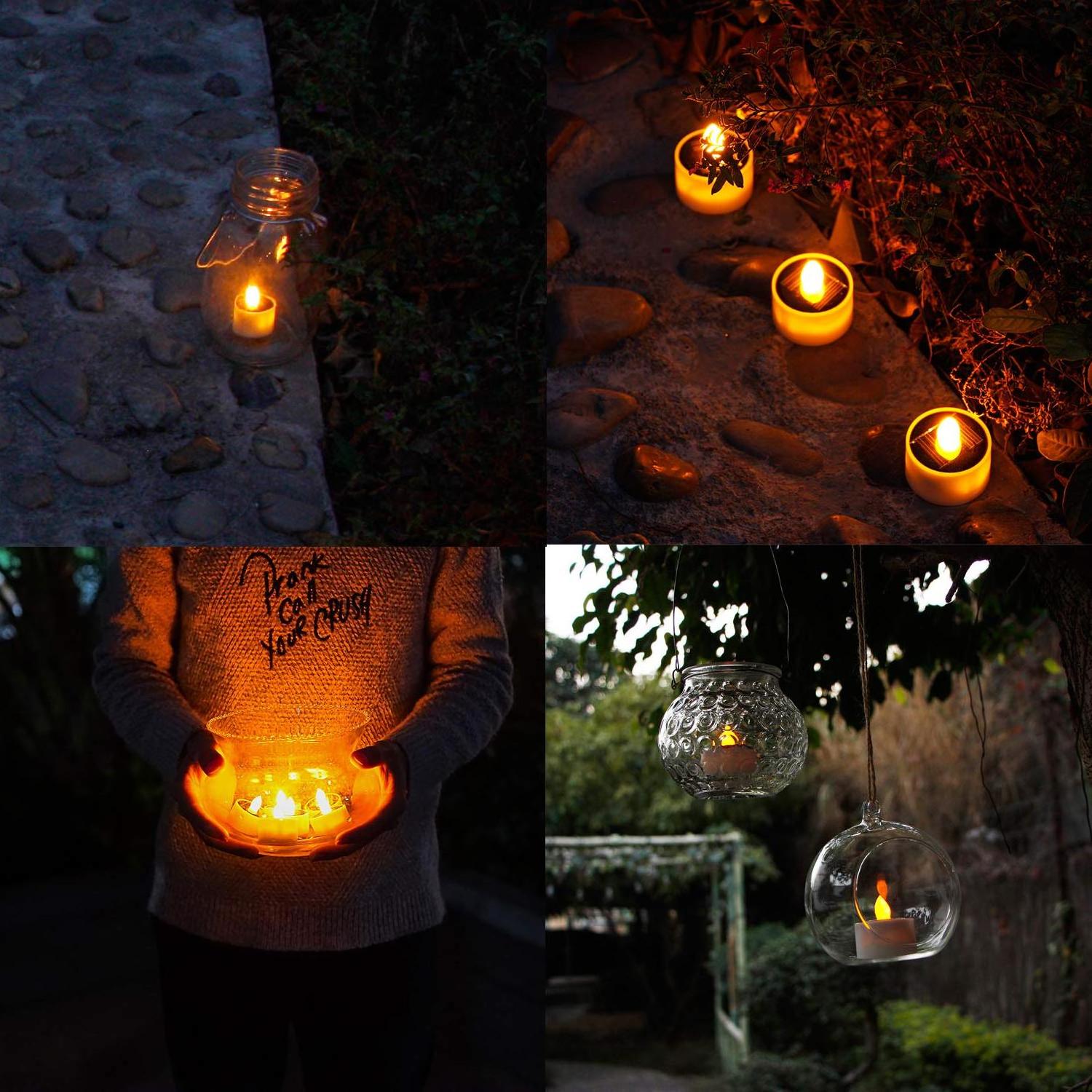 Solar Candle Led Tea Night Light For Home Party Christmas Room Decoration Realistic Bright Flameless Led Tea Light Candles