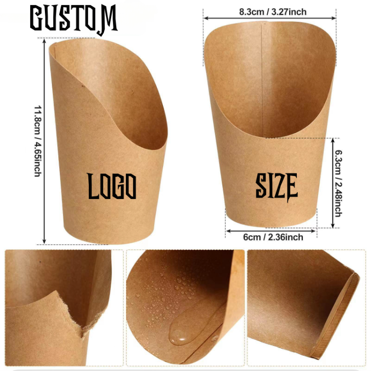 Brown kraft chip french fries holder disposable paper cup snack food grade cup