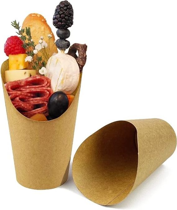 Brown kraft chip french fries holder disposable paper cup snack food grade cup