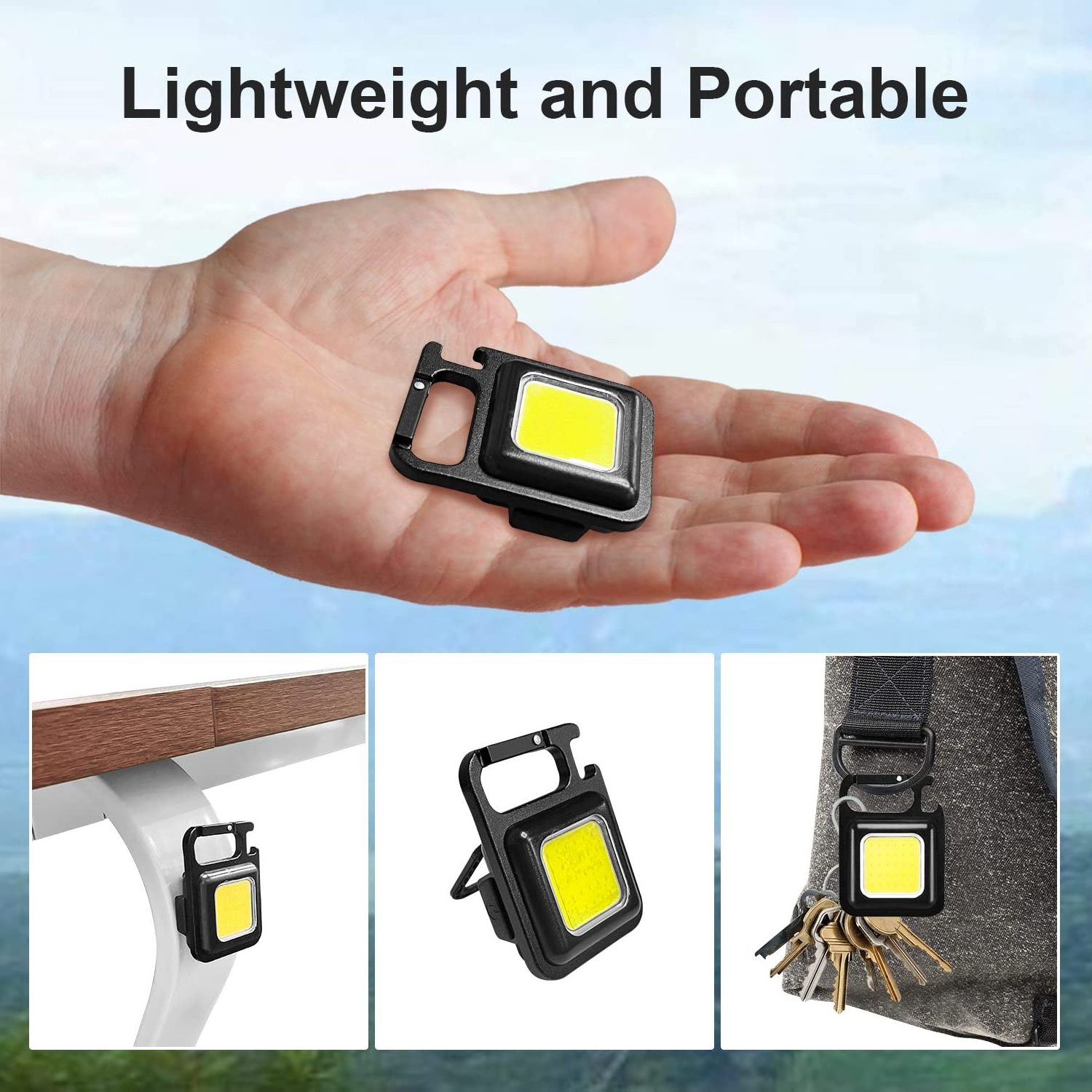 Bright 500 Lumen Mini COB Keychain Flashlight 4 Lighting Mode Pocket Light Rechargeable Torch Work LED Light