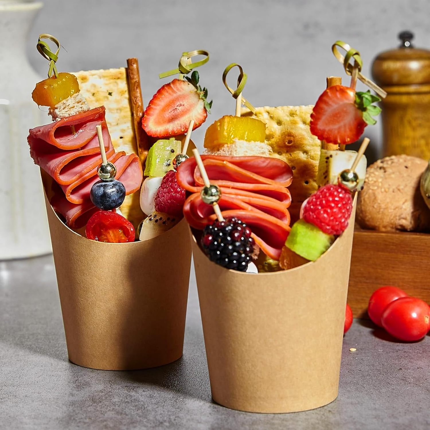 Kraft Charcuterie Cups Disposable Brown Paper Appetizer Cups Popcorn Box French Fries Holder for Party Snack