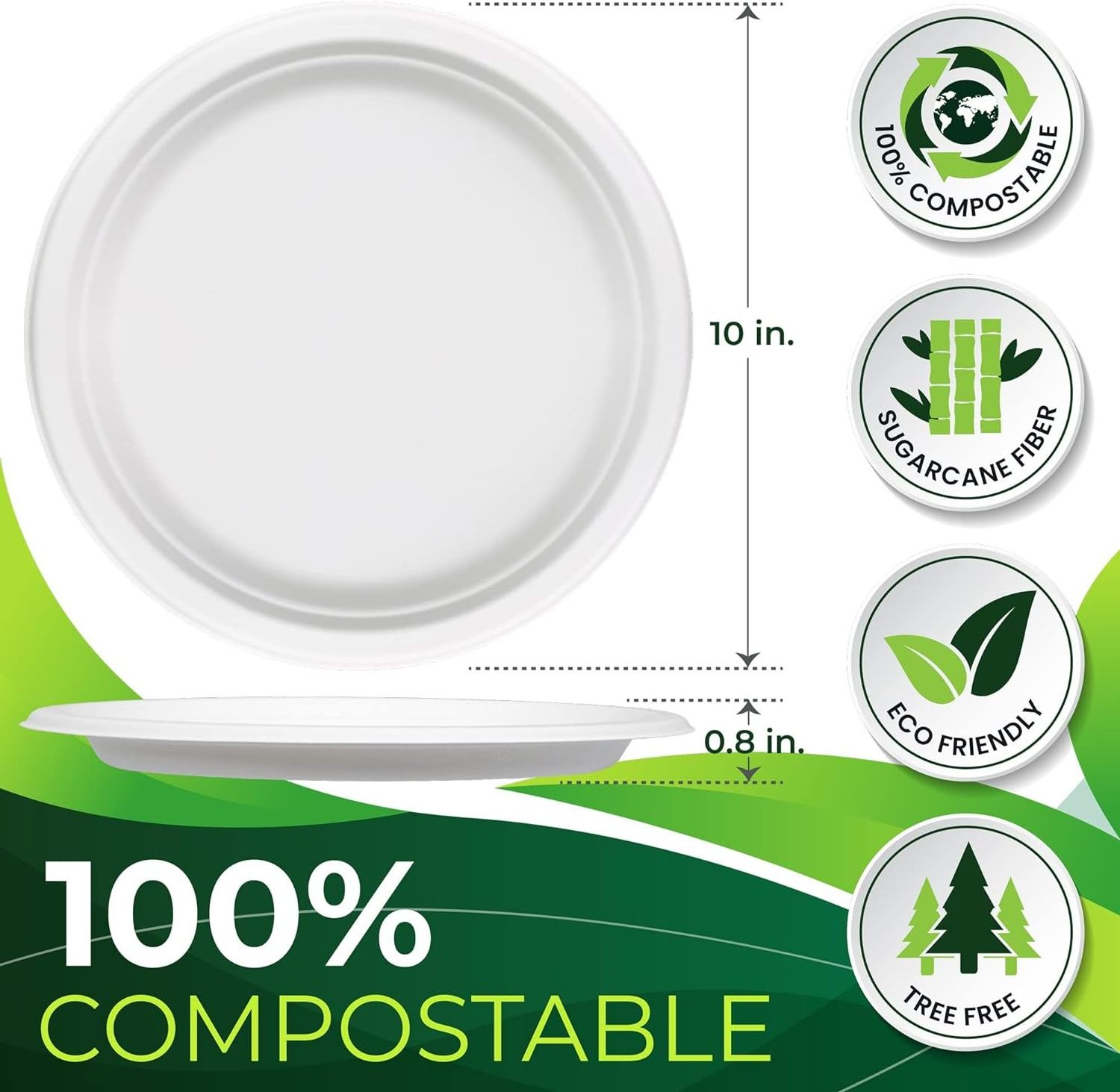 Paper Charger Plates 10 Inch 100% Compostable Custom Label Heavy Duty Disposable Food Container Party Sugarcane Plate Plate Dish