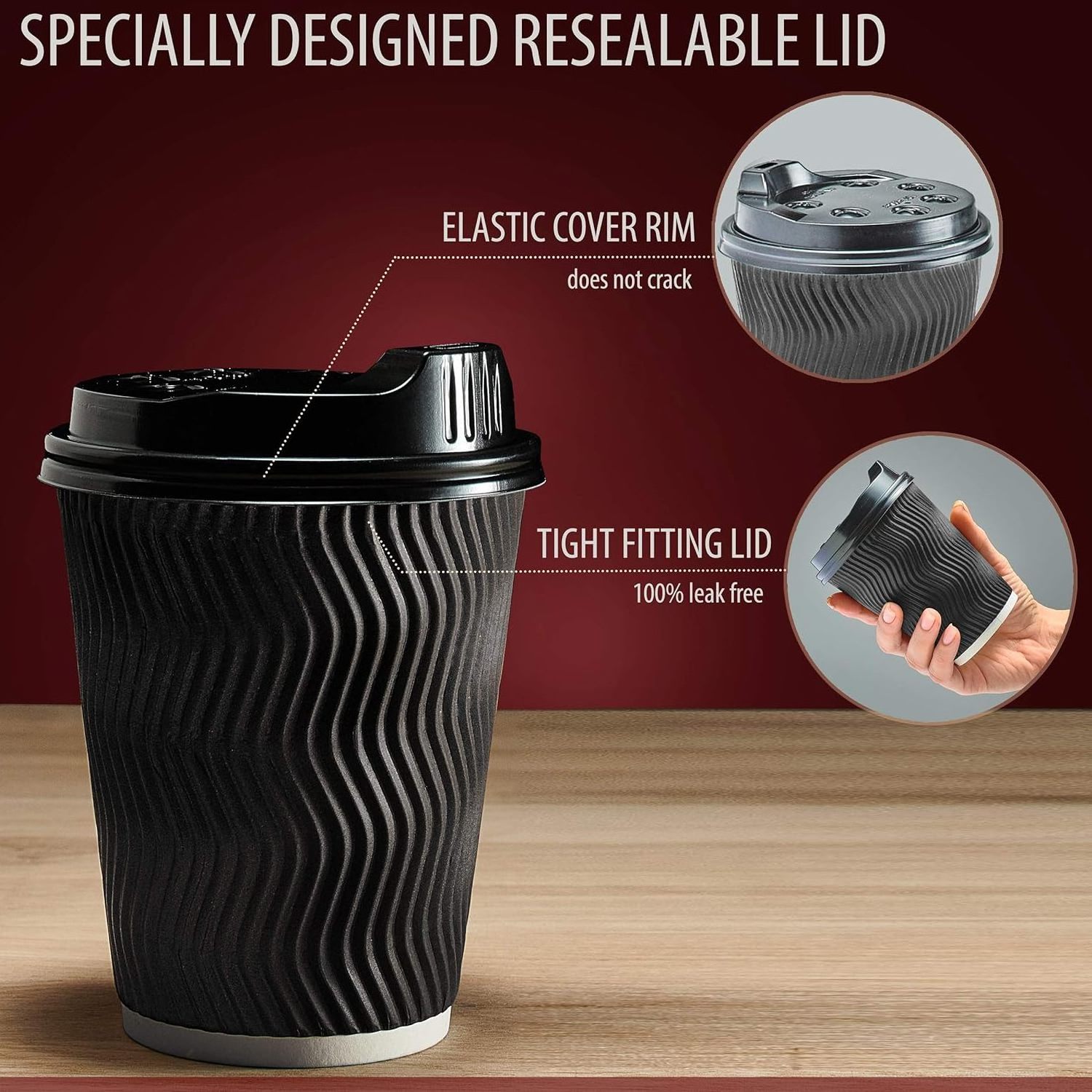 Recyclable Multicolor Disposable Coffee Cups Insulated Ripple Paper Hot Coffee Cups for Coffee Tea Hot Chocolate