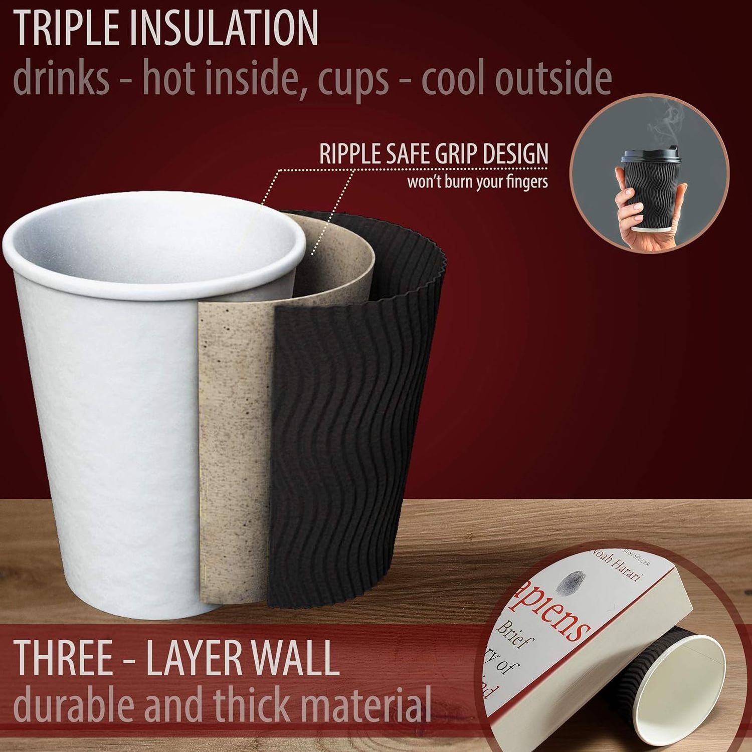 Recyclable Multicolor Disposable Coffee Cups Insulated Ripple Paper Hot Coffee Cups for Coffee Tea Hot Chocolate