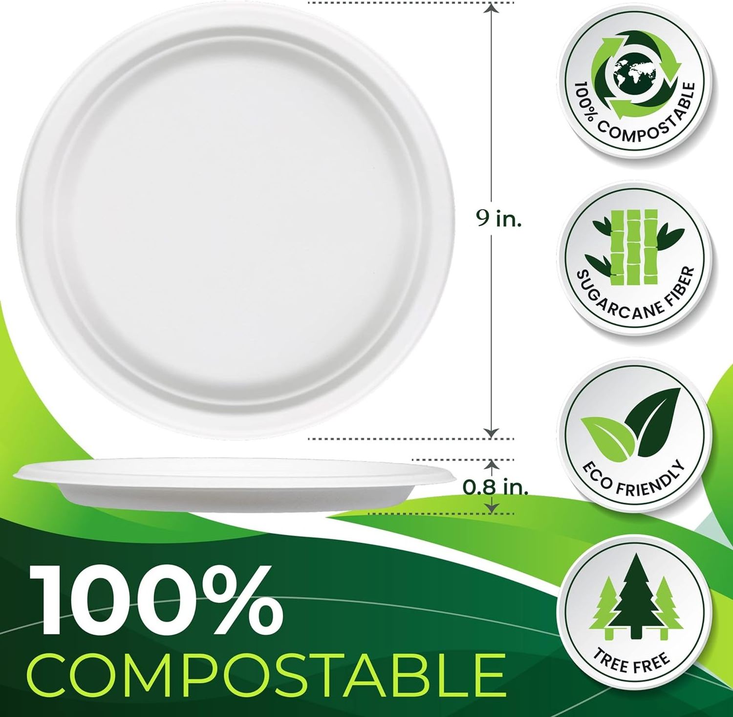 Holiday Party BBQ Daily Dinner Supplies BPA Free 9 Inch Sugarcane Bagasse Biodegradable Disposable Paper Dinner Plate