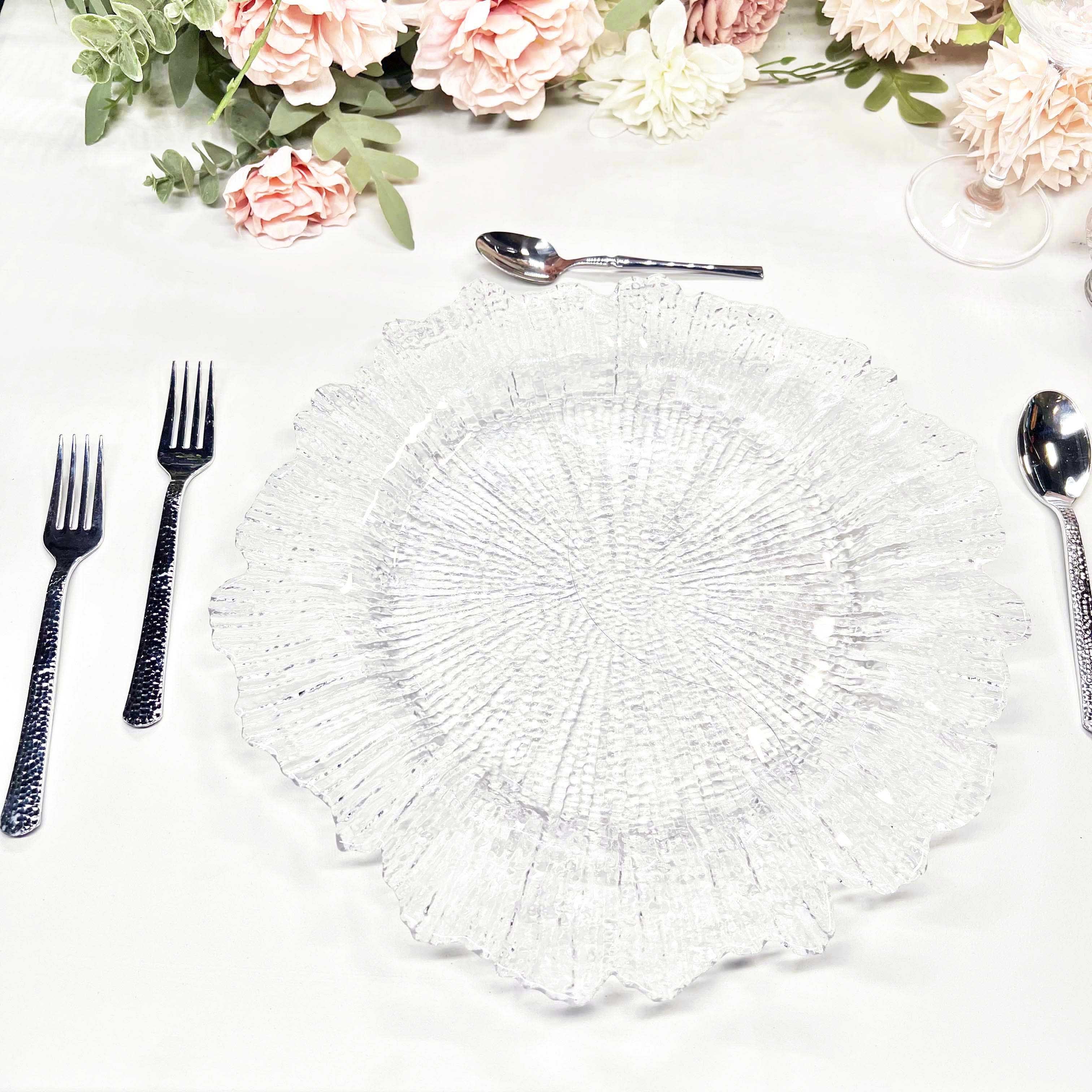 High End Luxury Clear Crystal Transparent Reef Wedding Charger Glass Snack Plate