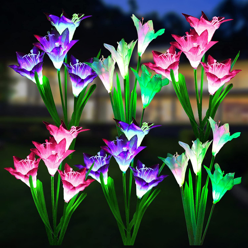 Hot Sale Outdoor Waterproof Solar Garden Flower Lights Lily Flower Solar Waterproof Outdoor Led Stake Decoration Light