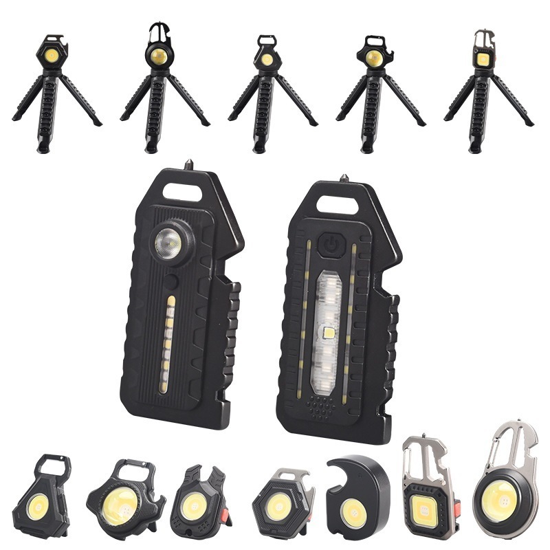 Super Bright Pocket Mini Keychain Rechargeable Magnetic Cob Small Aluminum Flashlight with Folding Bracket Bottle Opener light