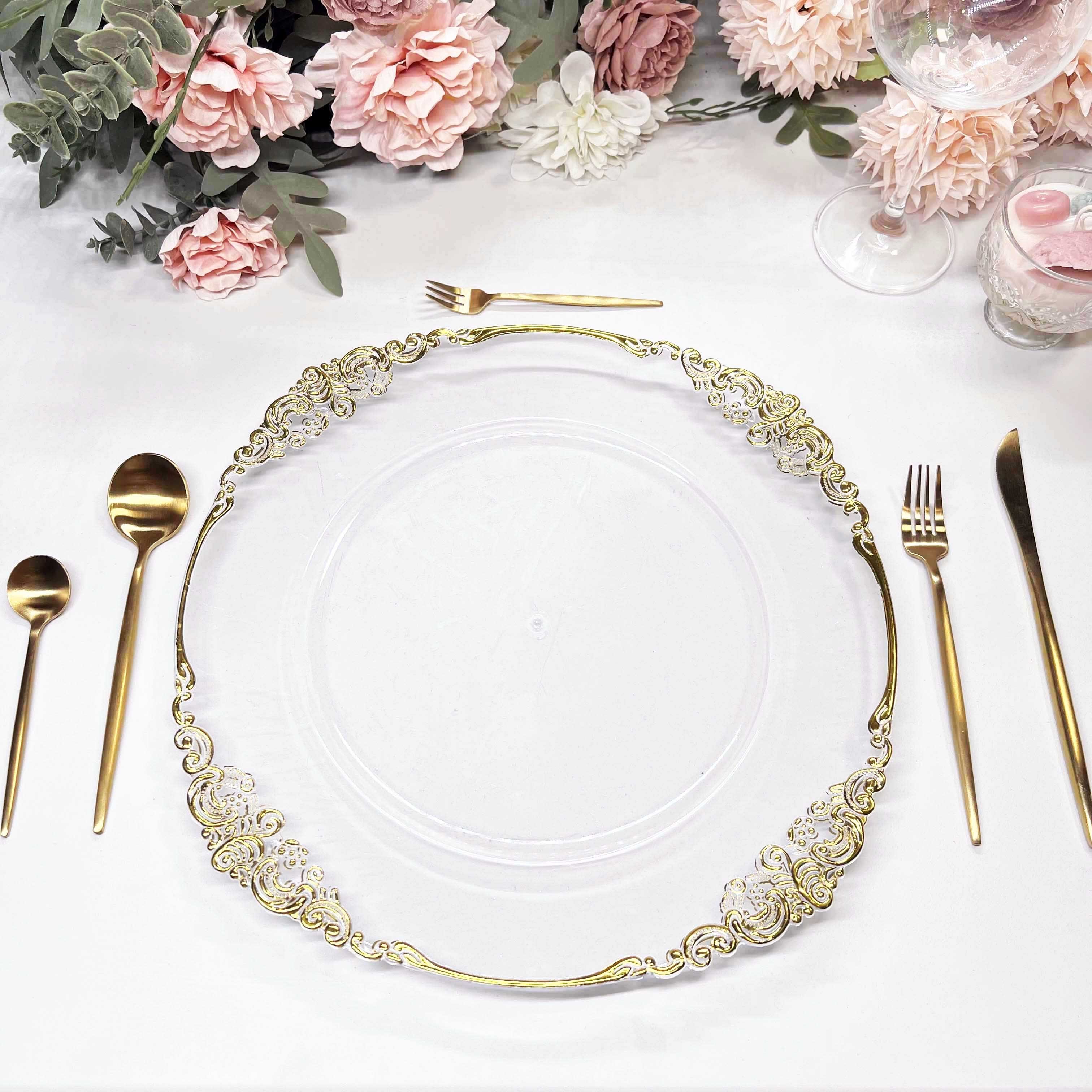 New Arrival Clear Plastic Charger Plates Acrylic Wedding Decorative Service Plate with Gold Silver Reef Cloud Rim