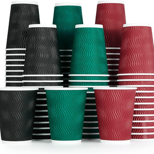 Recyclable Multicolor Disposable Coffee Cups Insulated Ripple Paper Hot Coffee Cups for Coffee Tea Hot Chocolate