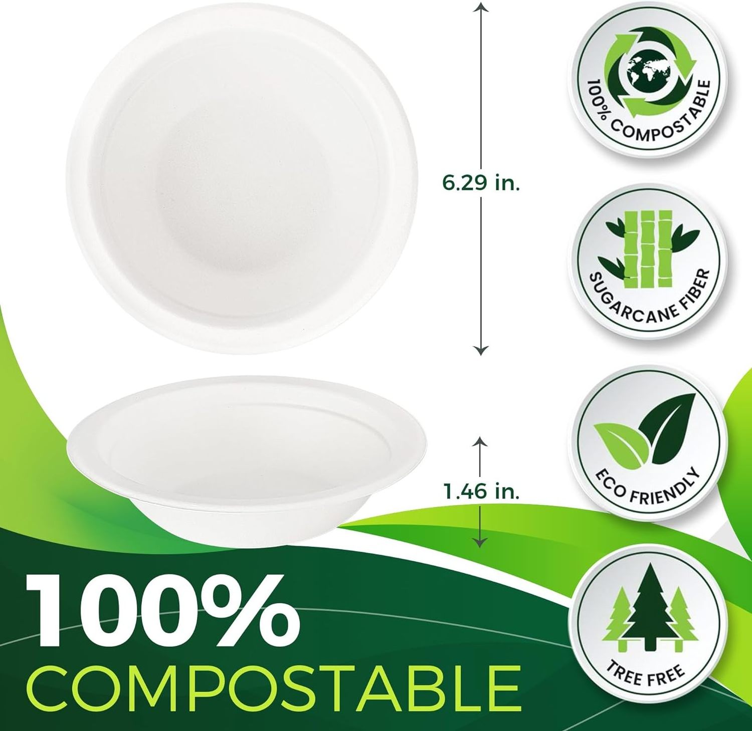 Party BBQ 12 oz Paper Bowls  White Eco BPA Free Sugarcane Bagasse Biodegradable Disposable Paper Bowls