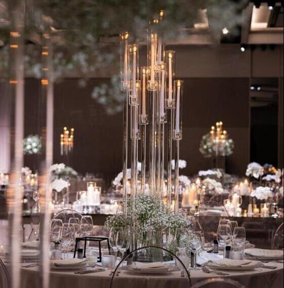 Hot Sale 8 Arm Clear Tall Acrylic Table Centerpieces Candle Holder For Wedding