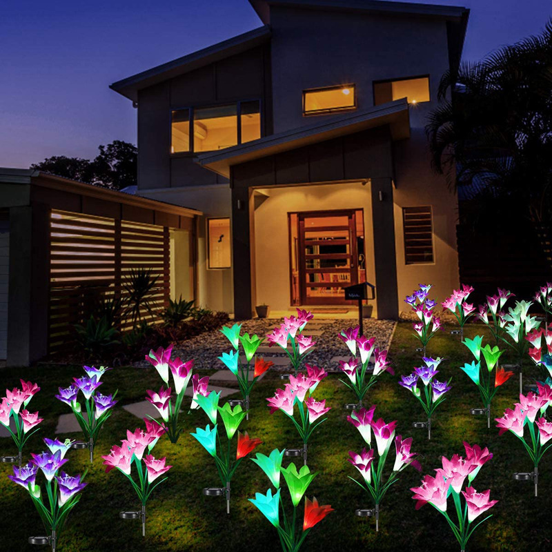 Hot Sale Outdoor Waterproof Solar Garden Flower Lights Lily Flower Solar Waterproof Outdoor Led Stake Decoration Light