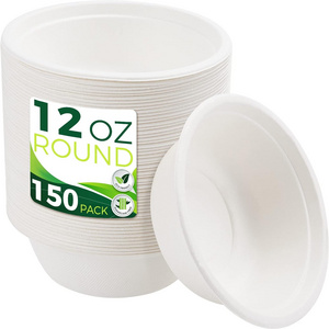 Party BBQ 12 oz Paper Bowls  White Eco BPA Free Sugarcane Bagasse Biodegradable Disposable Paper Bowls