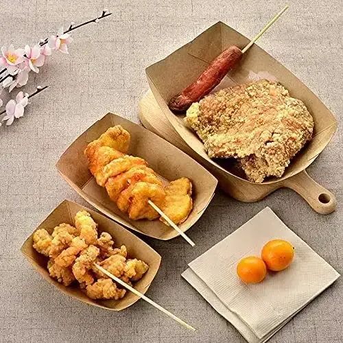 Printed Logo Kraft Paper Container Concession Paper Boat Box for Diners Disposable Paper Food Tray