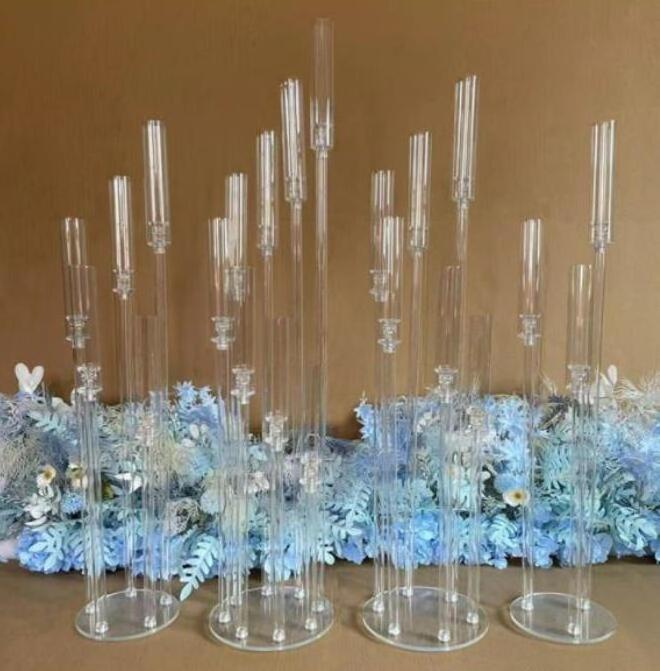 Hot Sale 8 Arm Clear Tall Acrylic Table Centerpieces Candle Holder For Wedding