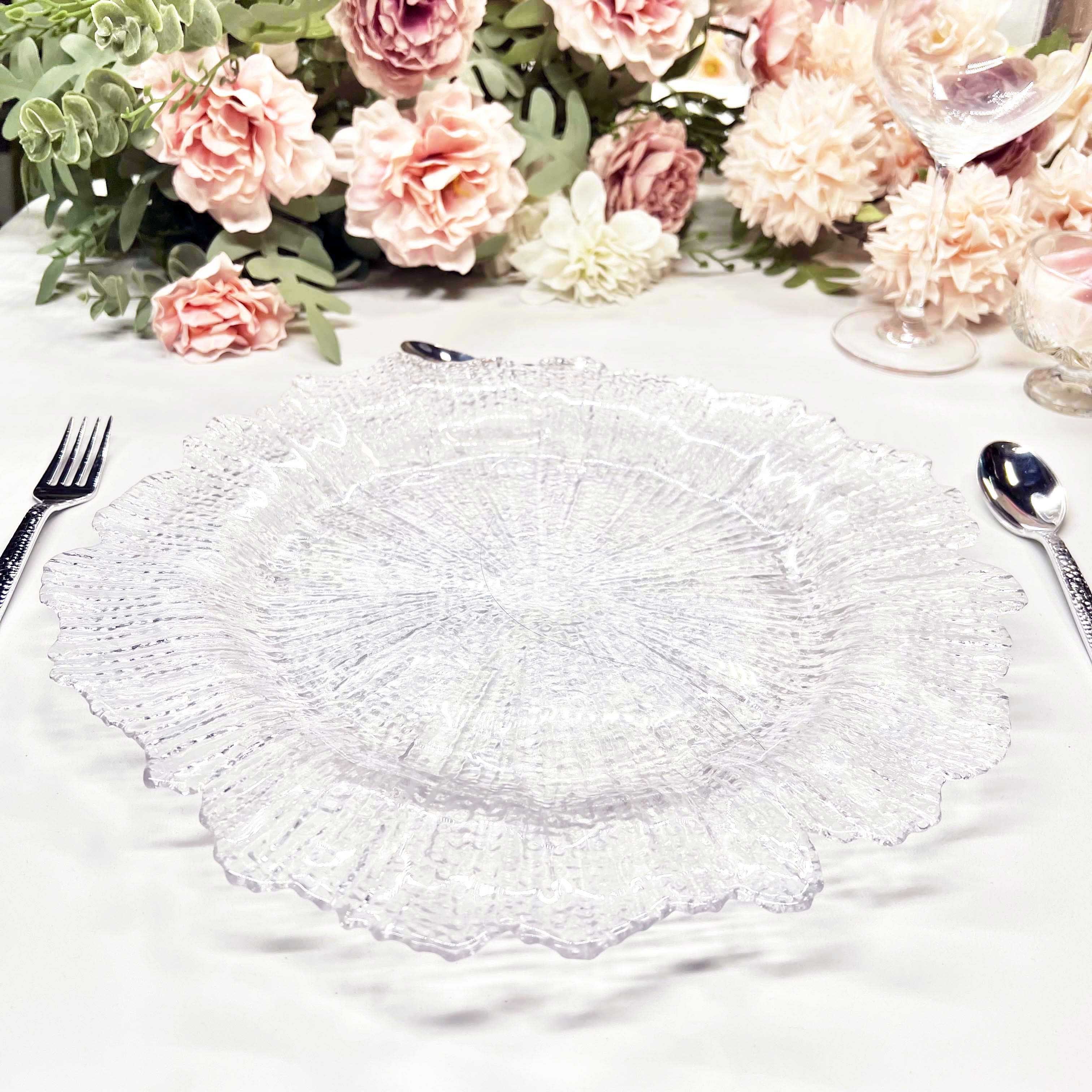 High End Luxury Clear Crystal Transparent Reef Wedding Charger Glass Snack Plate