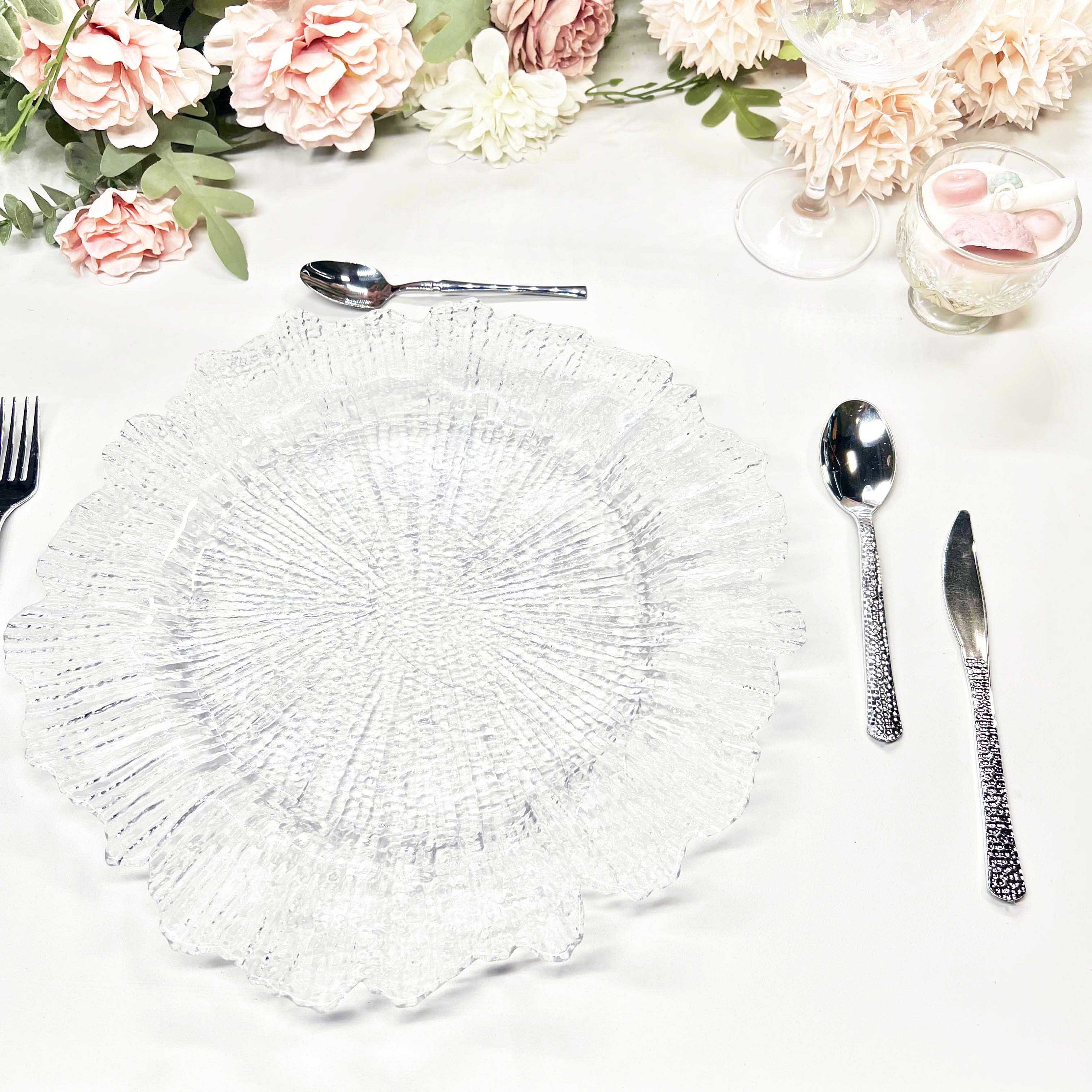 High End Luxury Clear Crystal Transparent Reef Wedding Charger Glass Snack Plate