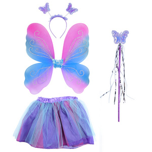 4pcs set Tutu wing  set Girls Butterfly Costume Fairy Birthday Party Wings Dress Up