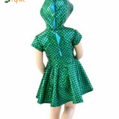 PGCC5676  Kids Little Mermaid Girl Princess Green Dinosaur Dress Party Cosplay Costume