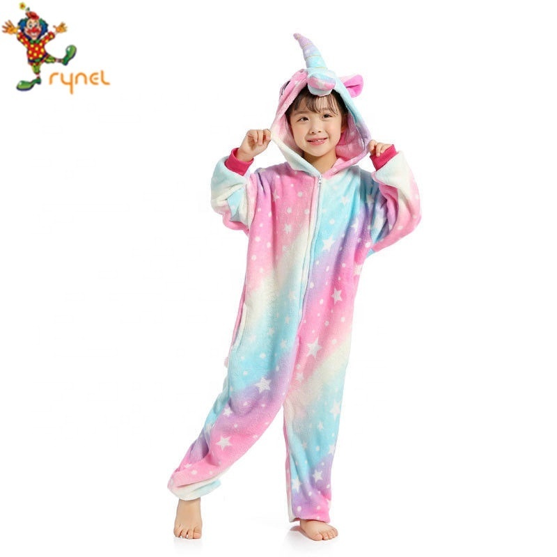 Hot Selling Girls Kids Rainbow Striped Unicorn Animal Pajamas Costume