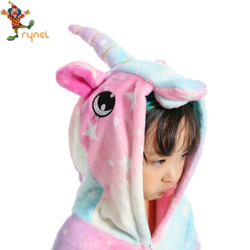 Hot Selling Girls Kids Rainbow Striped Unicorn Animal Pajamas Costume