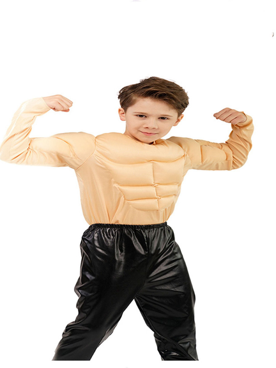 Muscle Man T-shirt Role play fake chest muscles fake abs funny little boy Muscle T-shirt clothing Kids wear boys