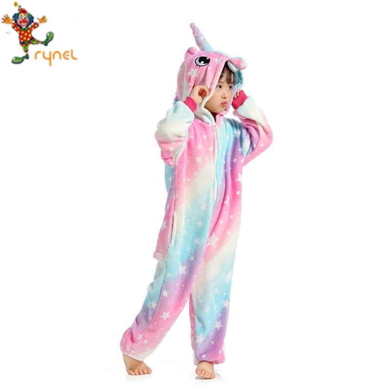 Hot Selling Girls Kids Rainbow Striped Unicorn Animal Pajamas Costume