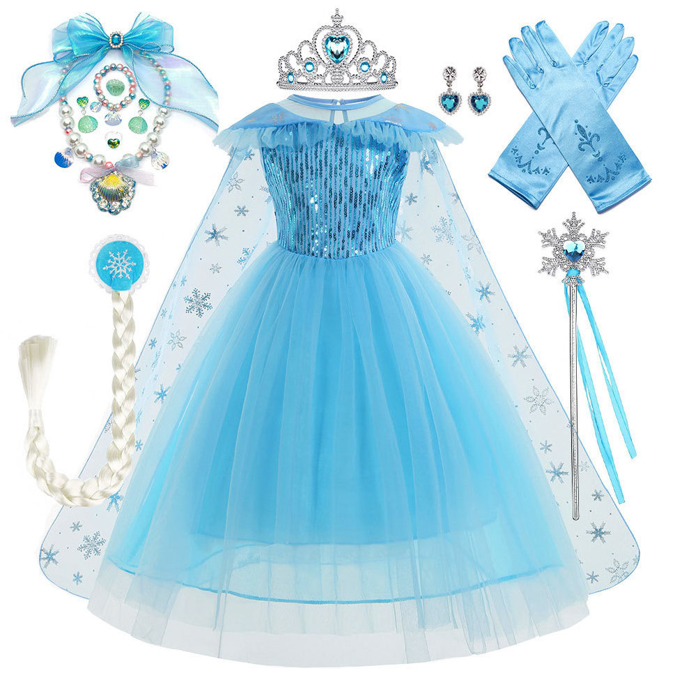 Ice Elsa style blue Princessskirt summer Elsa dress short sleeve gauze skirt Elsa explosive dress