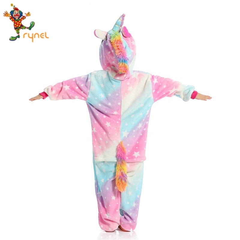 Hot Selling Girls Kids Rainbow Striped Unicorn Animal Pajamas Costume