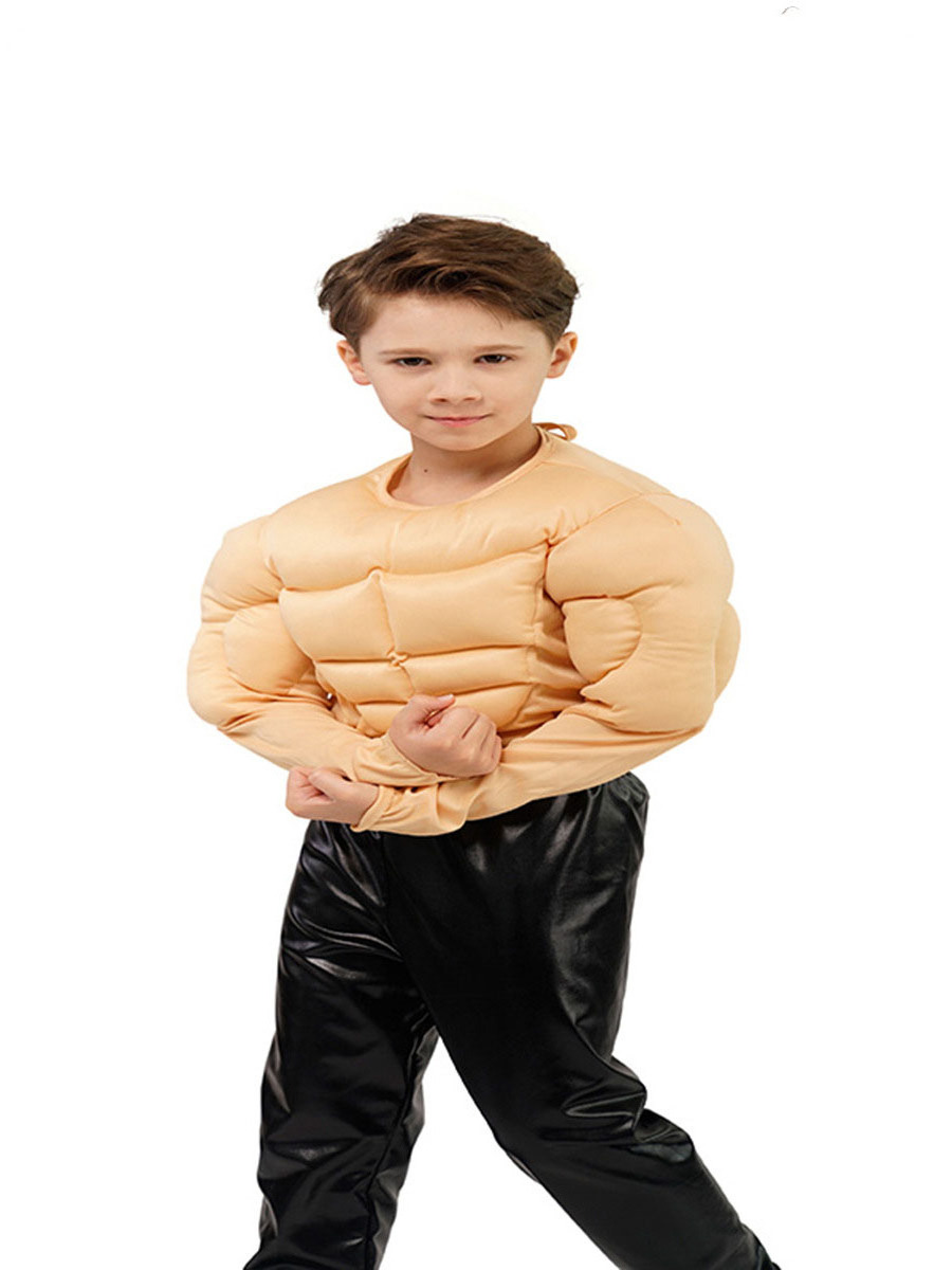 Muscle Man T-shirt Role play fake chest muscles fake abs funny little boy Muscle T-shirt clothing Kids wear boys