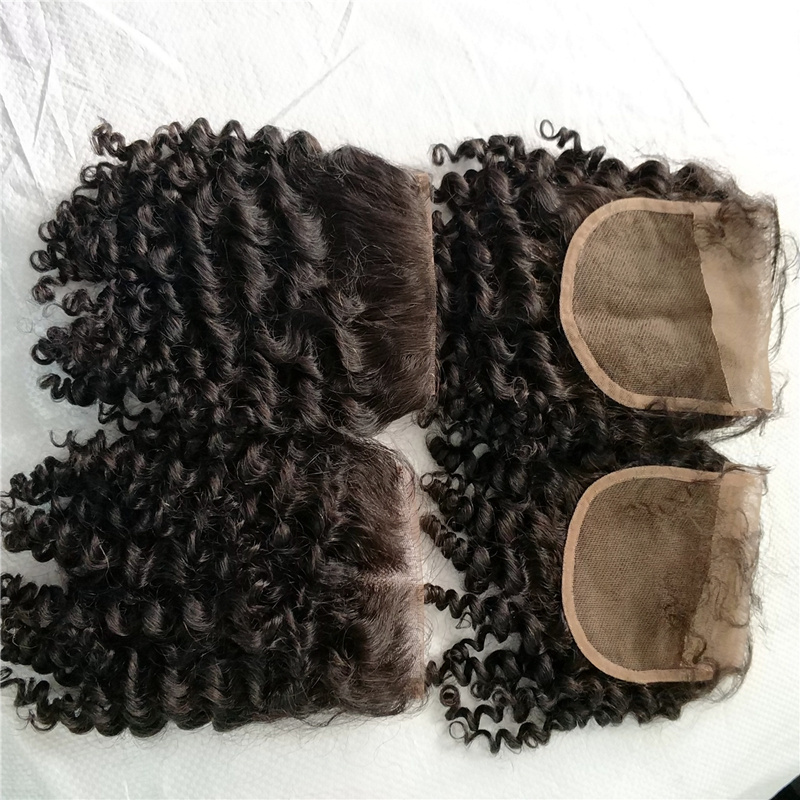 Cheap hair wholesale free parts 4x4 Afro Kinky Curly Lace Closure virgin Brazilian human hair closures With Baby Hair