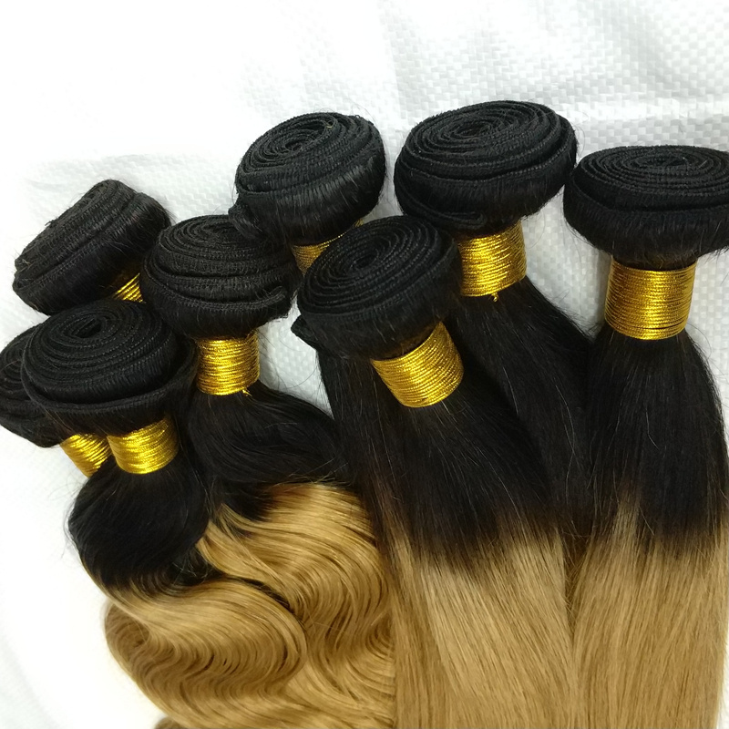 LetsFly On Sale 4pcs hair remy brazilian ombre black root natural 1b/27 gold blonde color 100% Human Hair Weaving free shipping