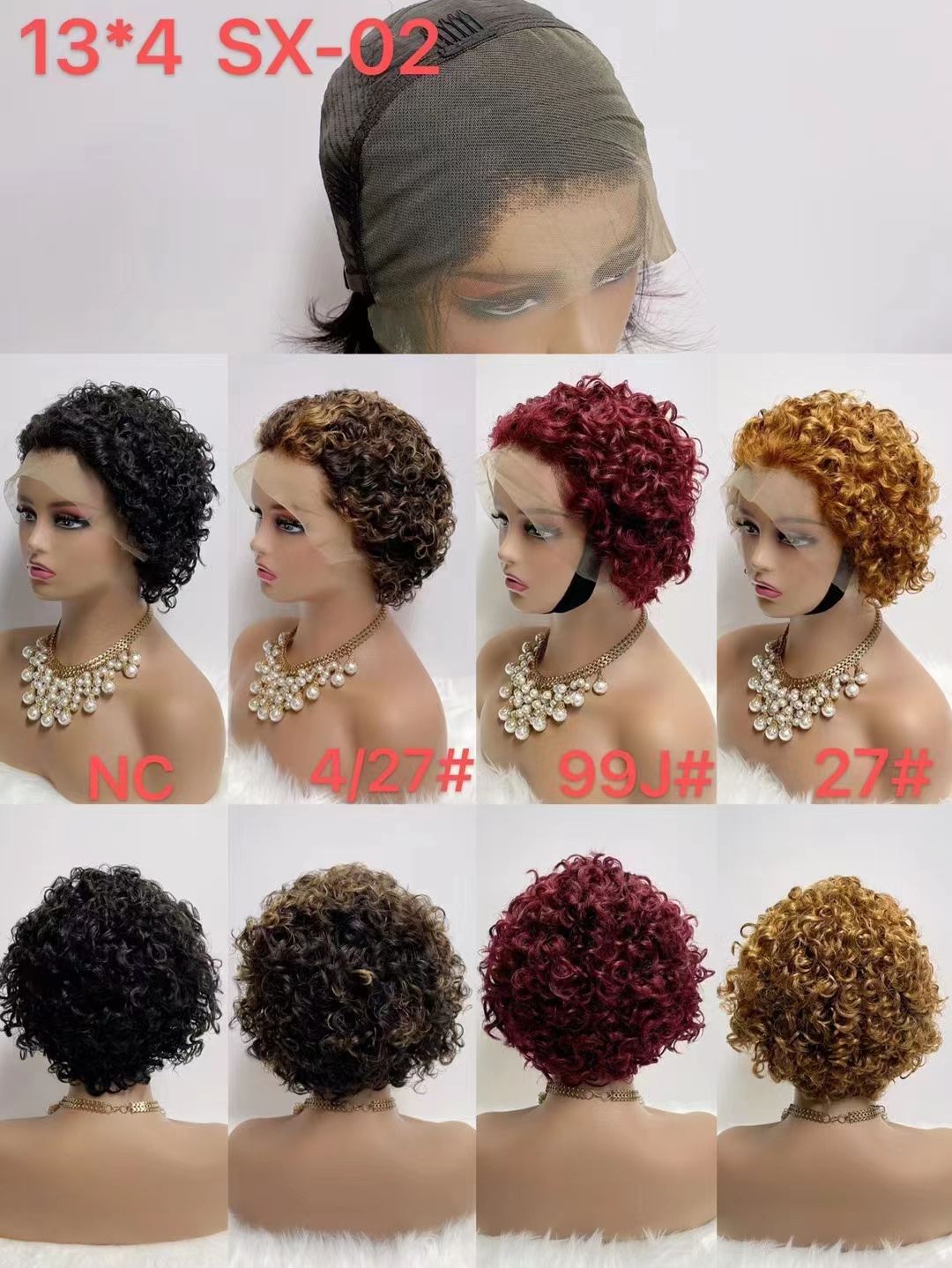 Letsfly Factory Price 13x4 Lace Frontal wig pixie curly Wigs 100% Human Hair Colored Short Cut Wigs Remy Hair