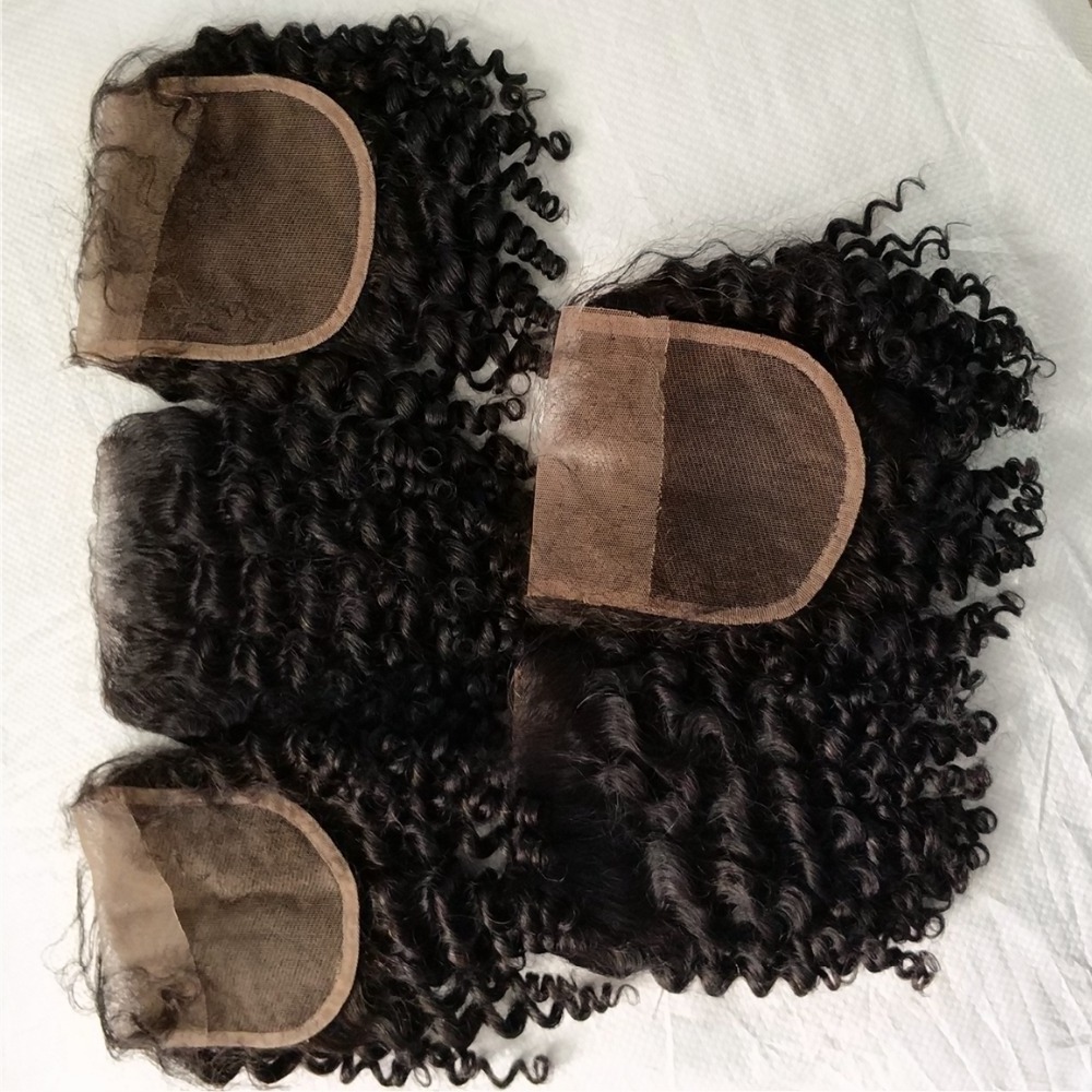 Cheap hair wholesale free parts 4x4 Afro Kinky Curly Lace Closure virgin Brazilian human hair closures With Baby Hair