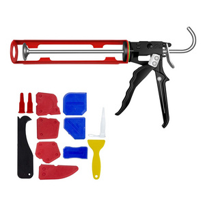 1/10 Gallon Cartridge 18:1 Thrust Ratio Heavy Duty Caulk Gun with Poker and Cutter 12 Pieces Silicone Sealant Caulking Tool Kit