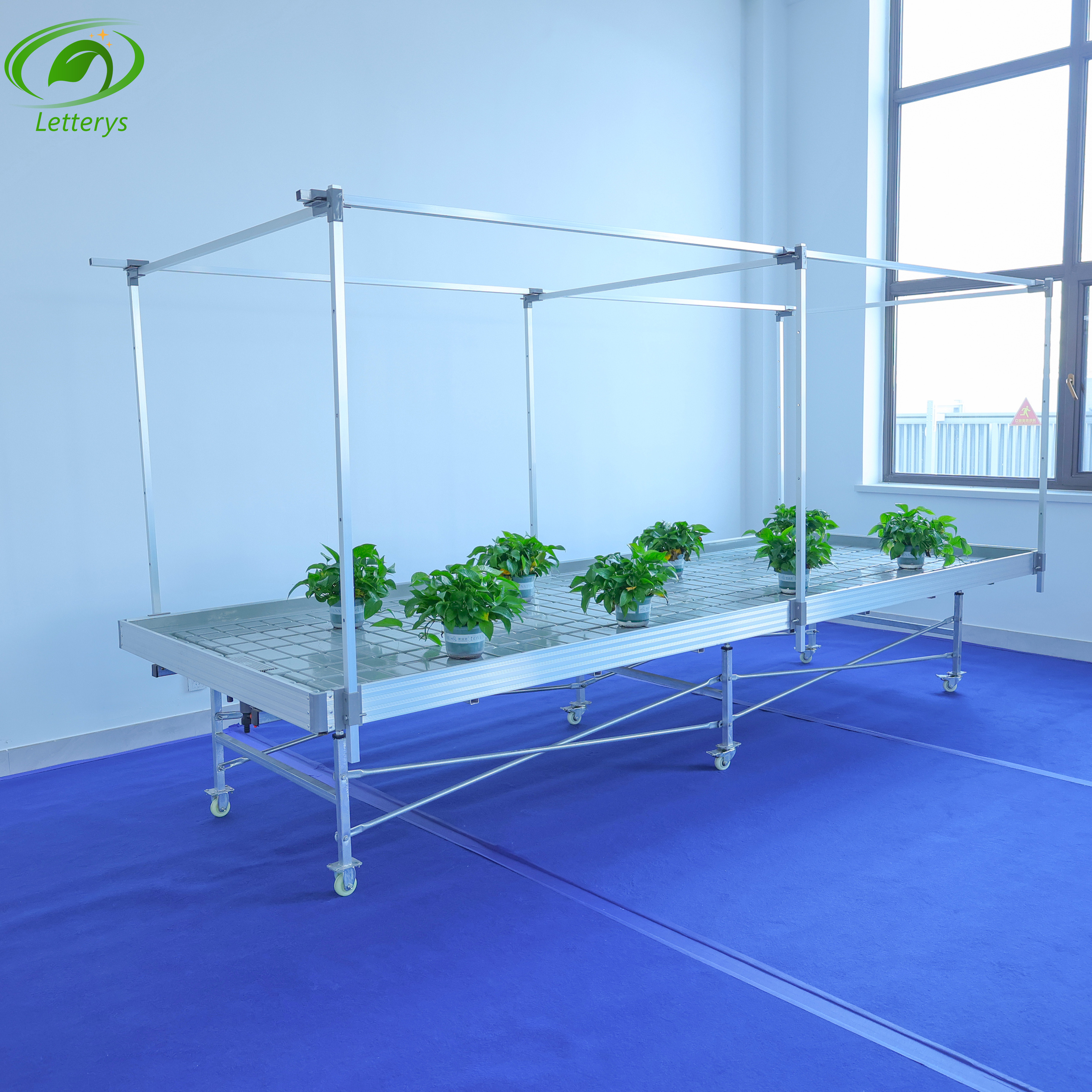 greenhouse 4x8 ebb and flow hydroponic vertical indoor farming system rolling bench grow table