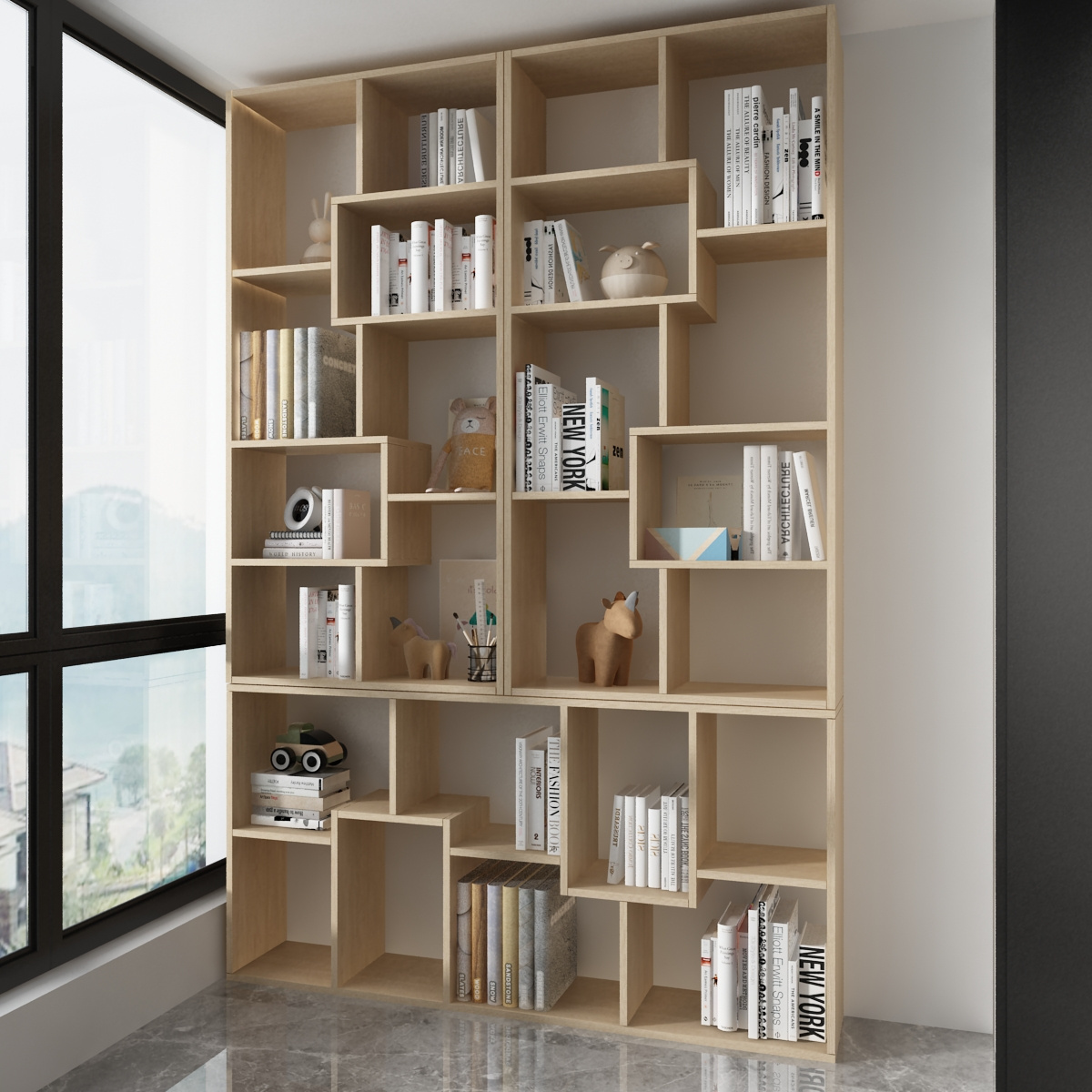 Open Bookcase Free Standing Shelf Organizer Industrial Wood Shelves Storage Case for Bedroom Wood Cube Bookshelf