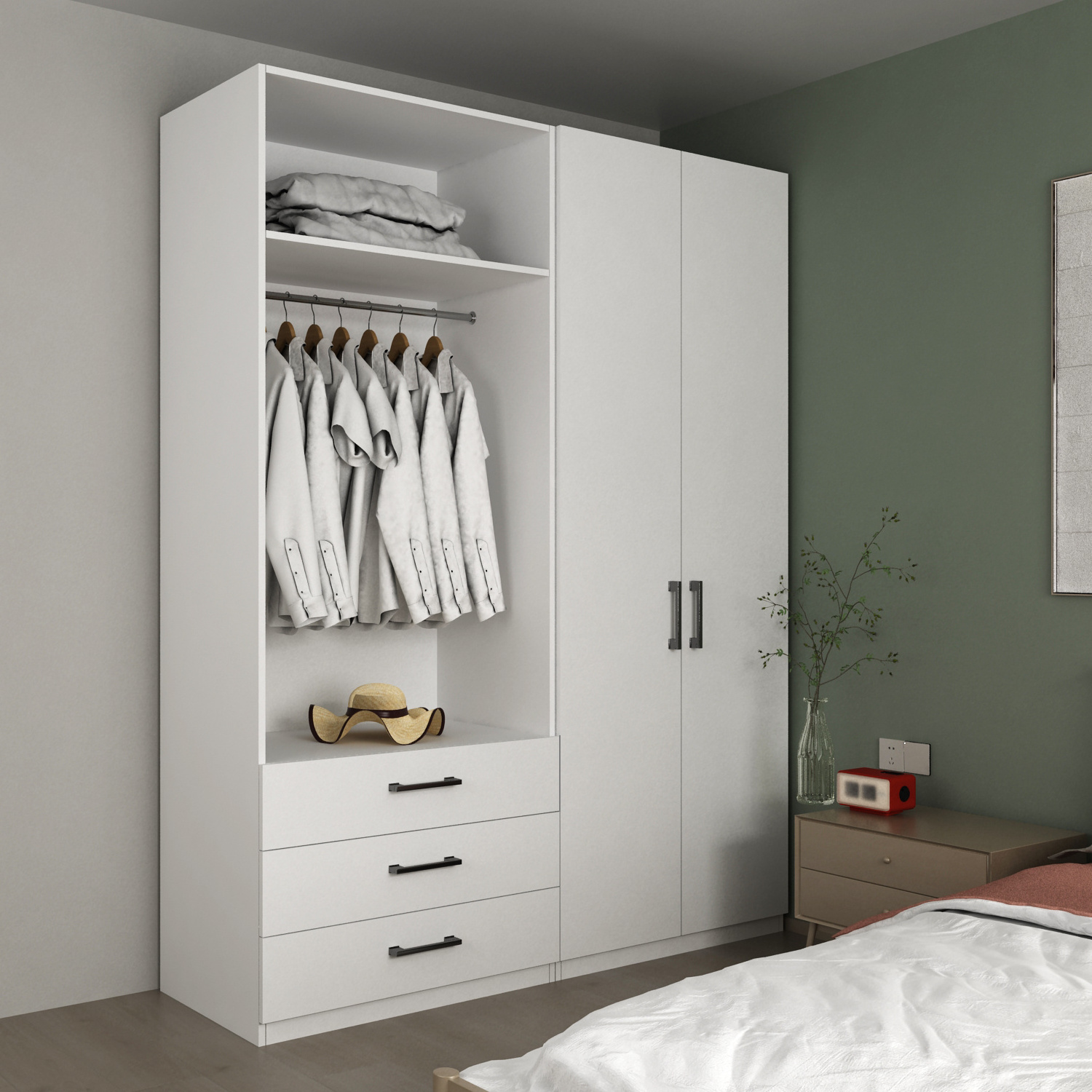 Hot Sale Wooden Modern White Bedroom Wardrobe Designs Customized Size Wardrobe Closet for Bedroom