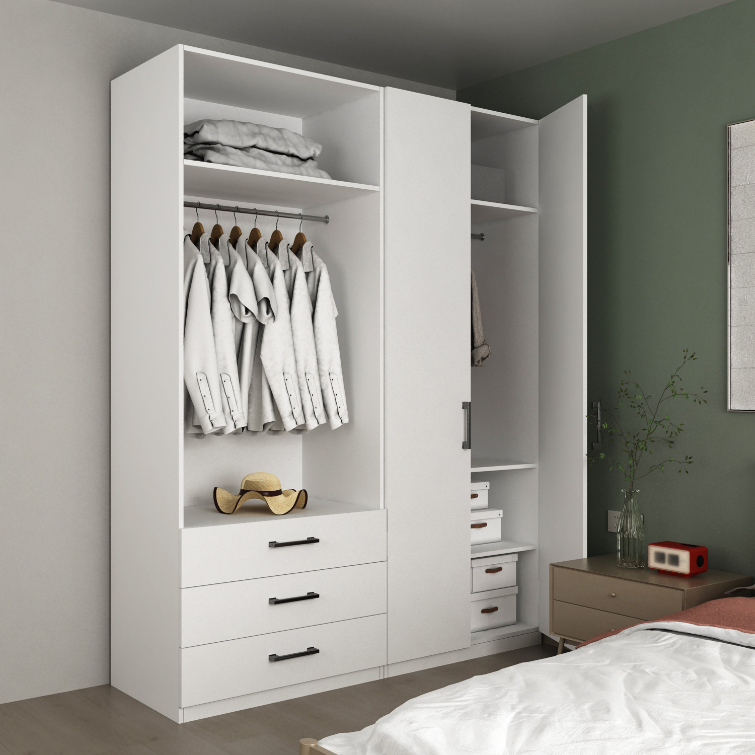 Hot Sale Wooden Modern White Bedroom Wardrobe Designs Customized Size Wardrobe Closet for Bedroom