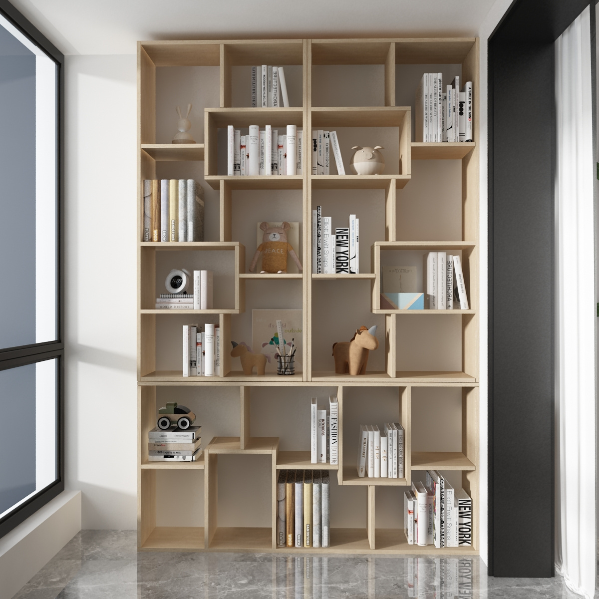 Open Bookcase Free Standing Shelf Organizer Industrial Wood Shelves Storage Case for Bedroom Wood Cube Bookshelf