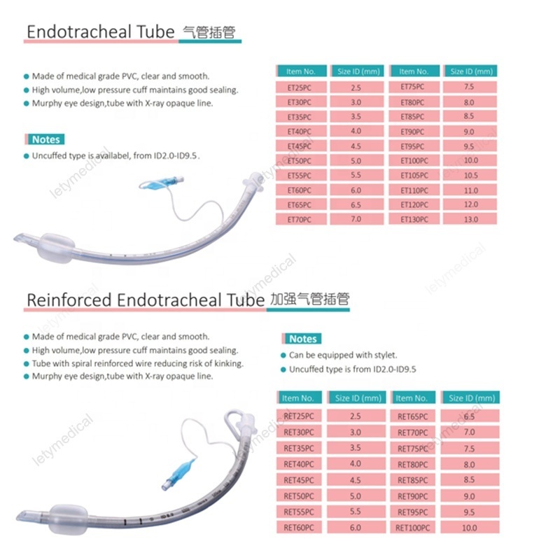 Factory High Quality Vet Endotracheal Tube Reinforced Endotracheal Tube with cuff without cuff Animal pet clinic