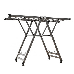 Folding Laundry Cloth Hanger Stand Collapsible Clothes Drying Rack Balcony Aluminium Aluminum Square Clothing Organizer 7 Wire