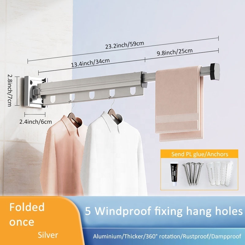 Wall Mounted Clothesline Laundry Hangers Racks Folding Clothes Hanger Retractable Aluminum Cloth